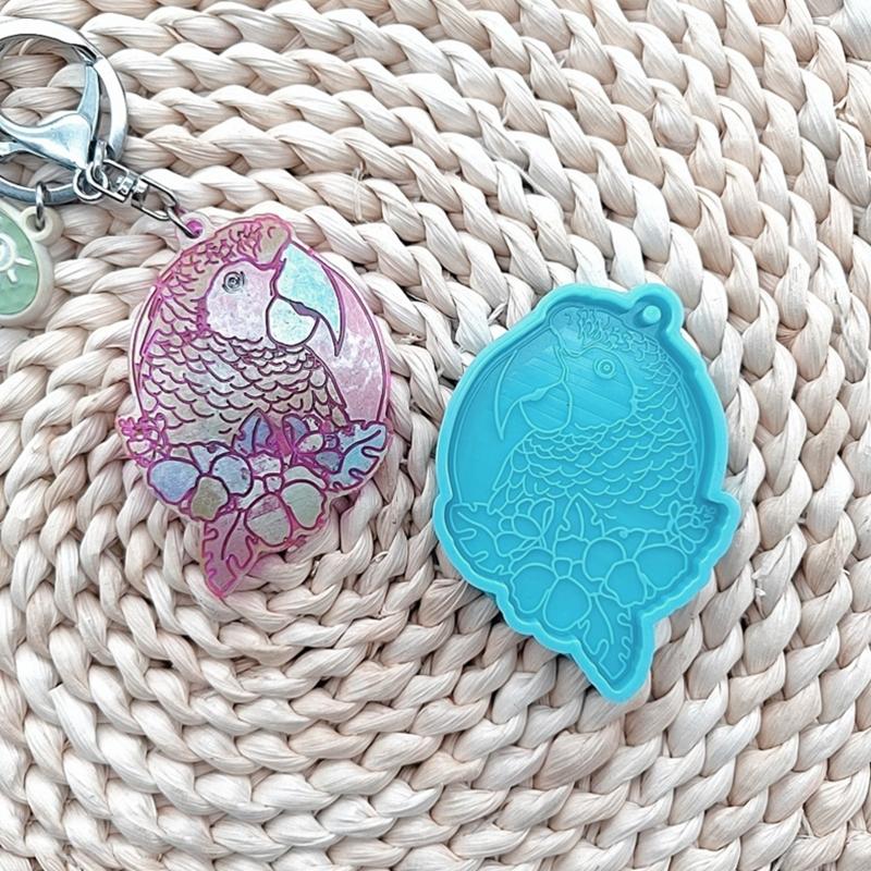 2x Keychain Resin Silicone Molds with for Key Chain Lovely Parrot Shape Mold for Epoxy Jewelry Casting Keychain Coaster