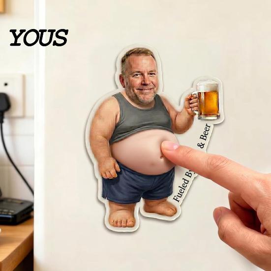Stress Relief Fridge Magnet Daddy with Soft Tummy, Squeeze Dads Cabinet Belly Refrigerator Magnet, Photo Holder for Kitchen Decor