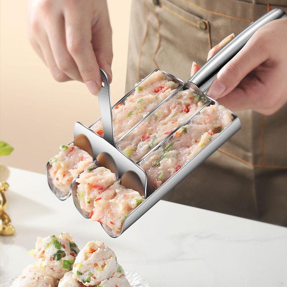 Stainless Steel Meatball Maker Tool Manual Triple Meatball Maker Meatball Making Set Home Kitchen Cooking Tool