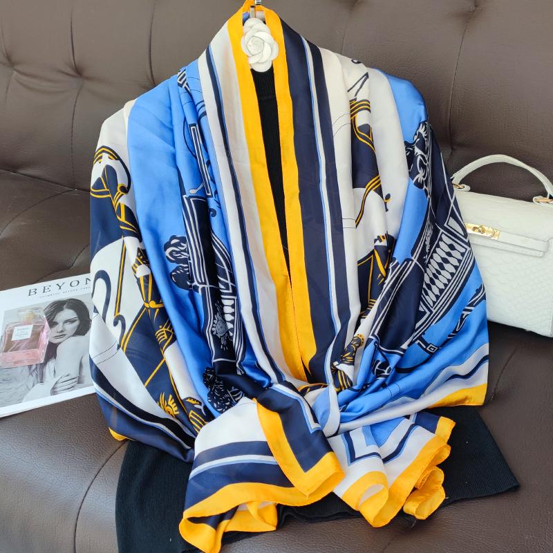 New 180*90cm classic Silk Scarf Women Foulard Office lady Large Fashion Print Beach Hijab Shawl Warp Bandanna Muffler Pareo