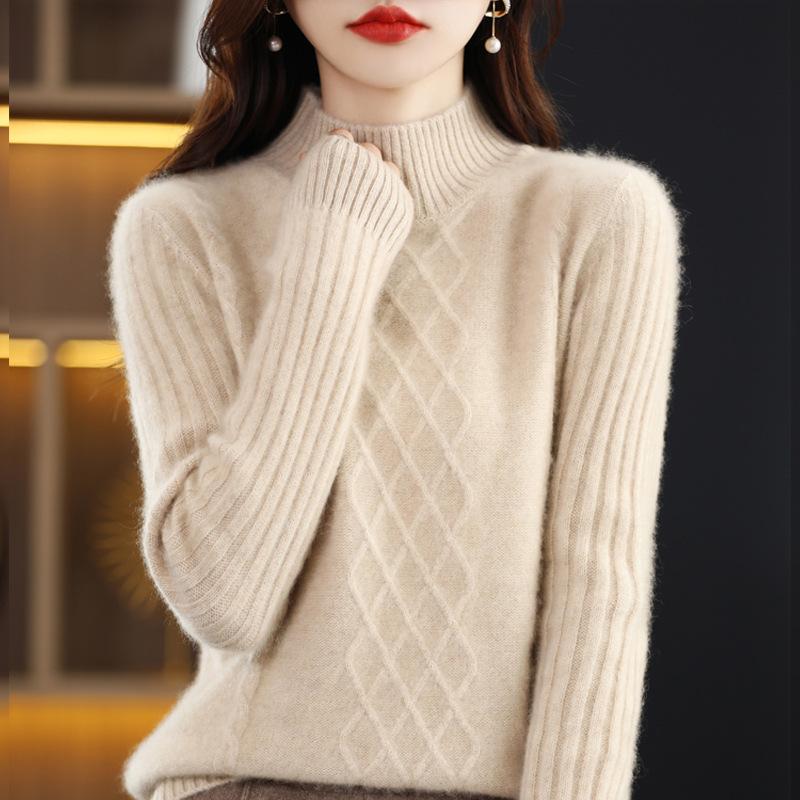 Autumn and Winter Semi-turtleneck Thickened Sweater Pullover Bottoming Shirt Women's Loose Solid Color Knitted Sweater Women's Thin Top