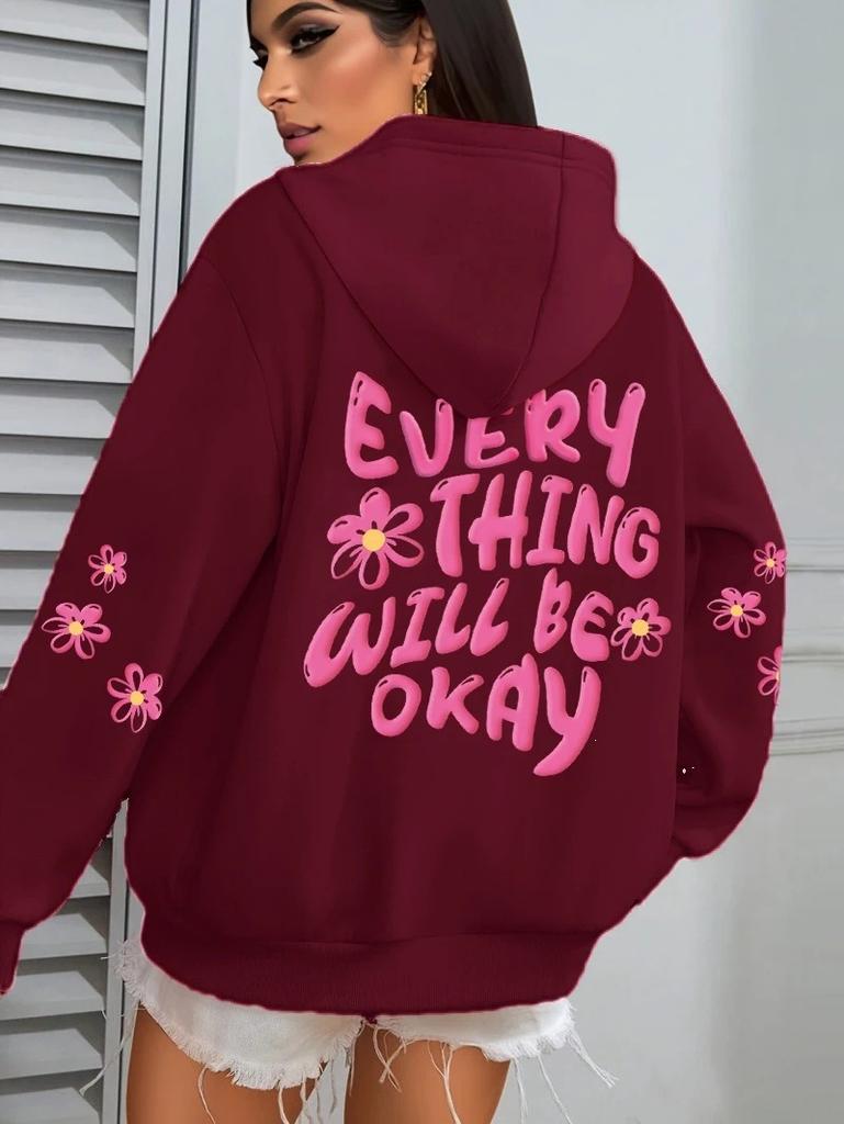 Tutto andrà bene Maglione con cappuccio stampato con alfabeto da donna Hip Hop Street Casual