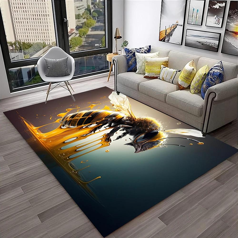 Cute Bee HoneyBee Insect Cartoon 3D Carpet Rug for Home Living Room Bedroom Sofa Doormat Decor,kids Area Rug Non-slip Floor Mat