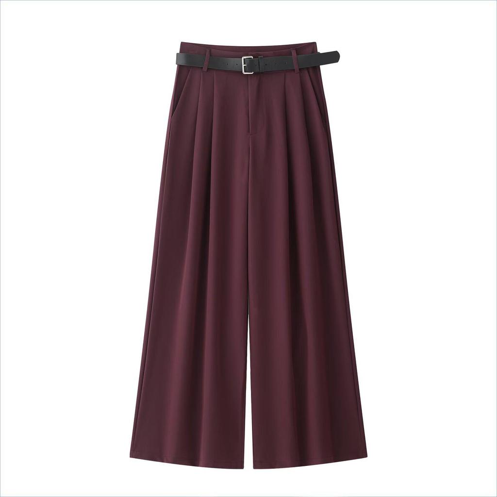 Spring 2025 Women's Wide-Leg Pleated Pants with Belt Decor