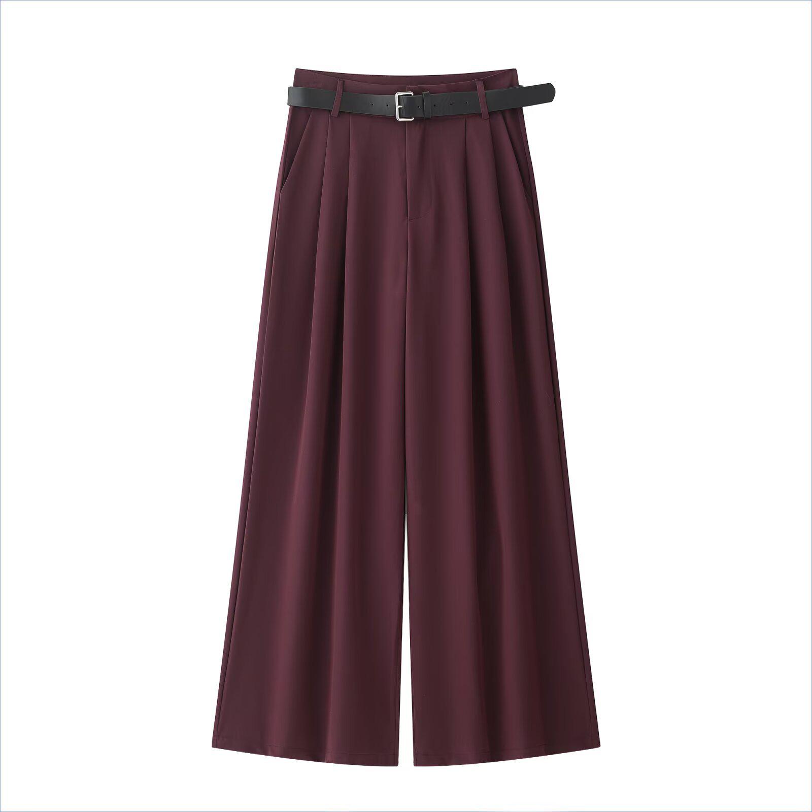 

Spring/Summer 2025 Women s Loose Casual Pleated Wide-Leg Pants with Belt Large вино красного