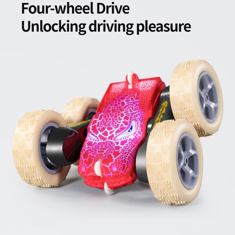 Dinosaur Themed Double-Sided Stunt Car Remote Control With Crack Light Rolling Four-Wheel Drive Spinning Children'S Toy Gifts