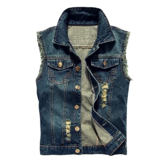 Vest Sleeveless Ripped Single-breasted Turn-down Collar Men Waistcoat for Daily Wear