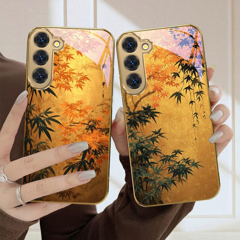 Jinping Autumn Shadow For Samsung Galaxy S26 S20 FE S21 Ultra S23 Plus S24 Ultra S25 S21+ S22Plus S26 24 Golden Glass Phone Case