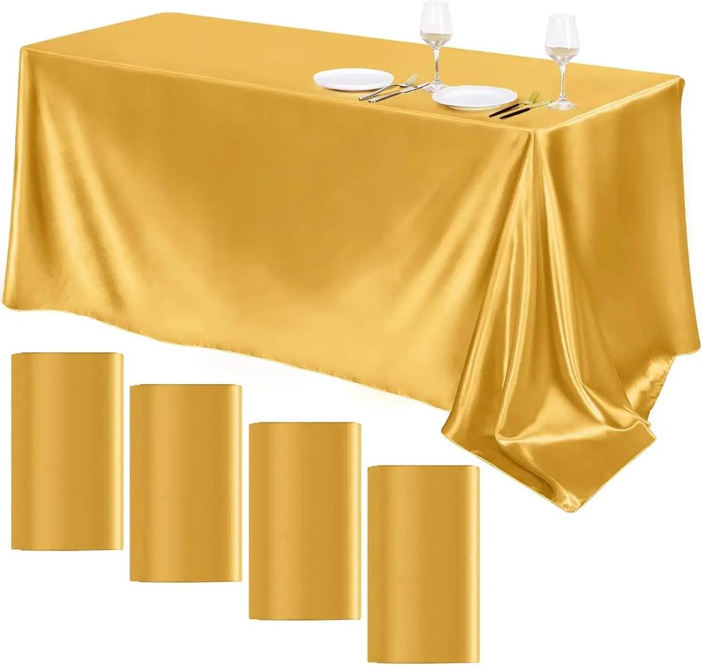 4 Packs Satin Tablecloth Overlay Table Cover Rectangle Bright Smooth Fabric Table Decoration for Wedding Banquet Party Events