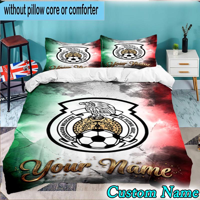 Custom Name Mexico Football Emblem 3PCS Bedding Set For Bedroom Dormitory,Including 1pc Duvet Cover And 2pcs Pillowcases Large size Fan gift