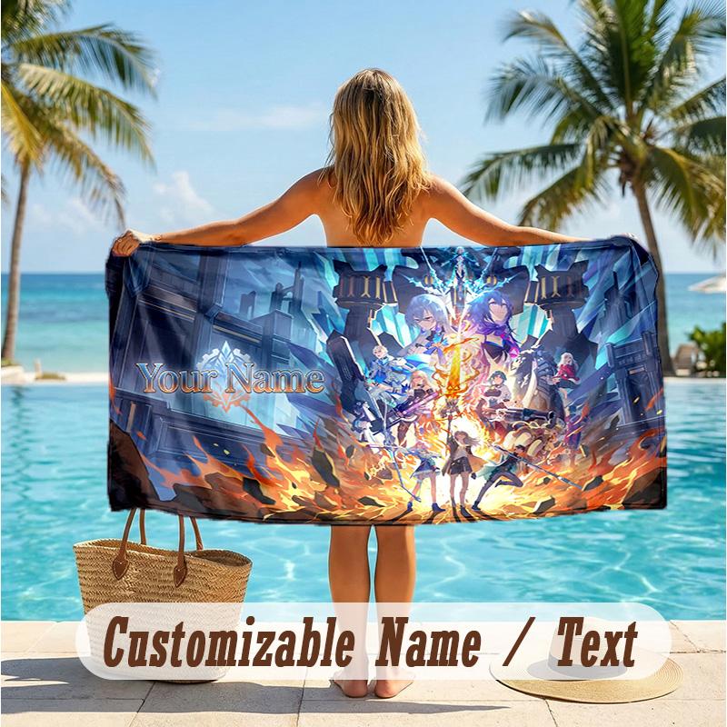 Custom Text Beach Towel, Soft Absorbent Swimming Multi-use TowelHonkai Star Rail