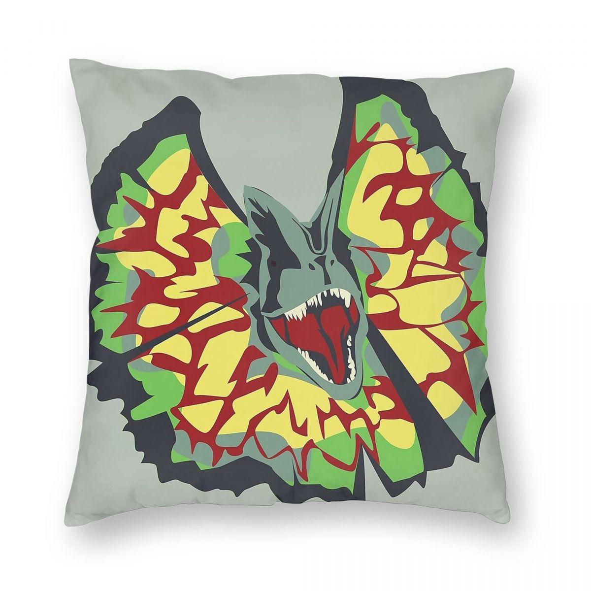 Jurassic Park Dilophosaurus Pillowcase Polyester Linen Velvet Creative Zip Decorative Throw Pillow Case Car Cushion Cover Peach skin 18*18(CM)-1Pcs