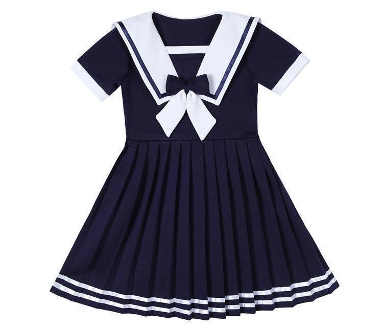 Summer Kids A-LINE Dresses Child Clothes Teens School Sailor JK Striped Uniform Girls Daily Wear Pleated Skirt 6 9 12 Yaer