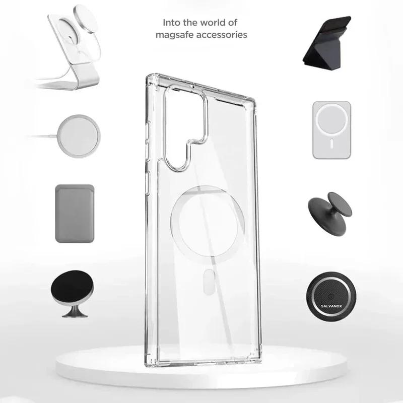 Magnetyczne Etui Pokrowiec MagSafe dla Samsung Galaxy S24 S23 S21 S20 Plus S22 Ultra Przezroczyste Cienkie Odporne na Wstrząsy Przezroczyste Pokrowce Fundas