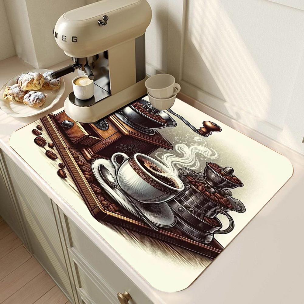 Coffee Cup Drying Mat Non-slip Absorbent Mat Diatoms Tableware Kitchen Counter Drain Mat Coffee Bar Drain Mat