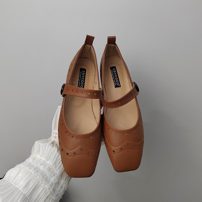Fashion IPPEUM Women Mary Janes Shoes For Women PU Leather Black Vintage Retro Ballet Flats