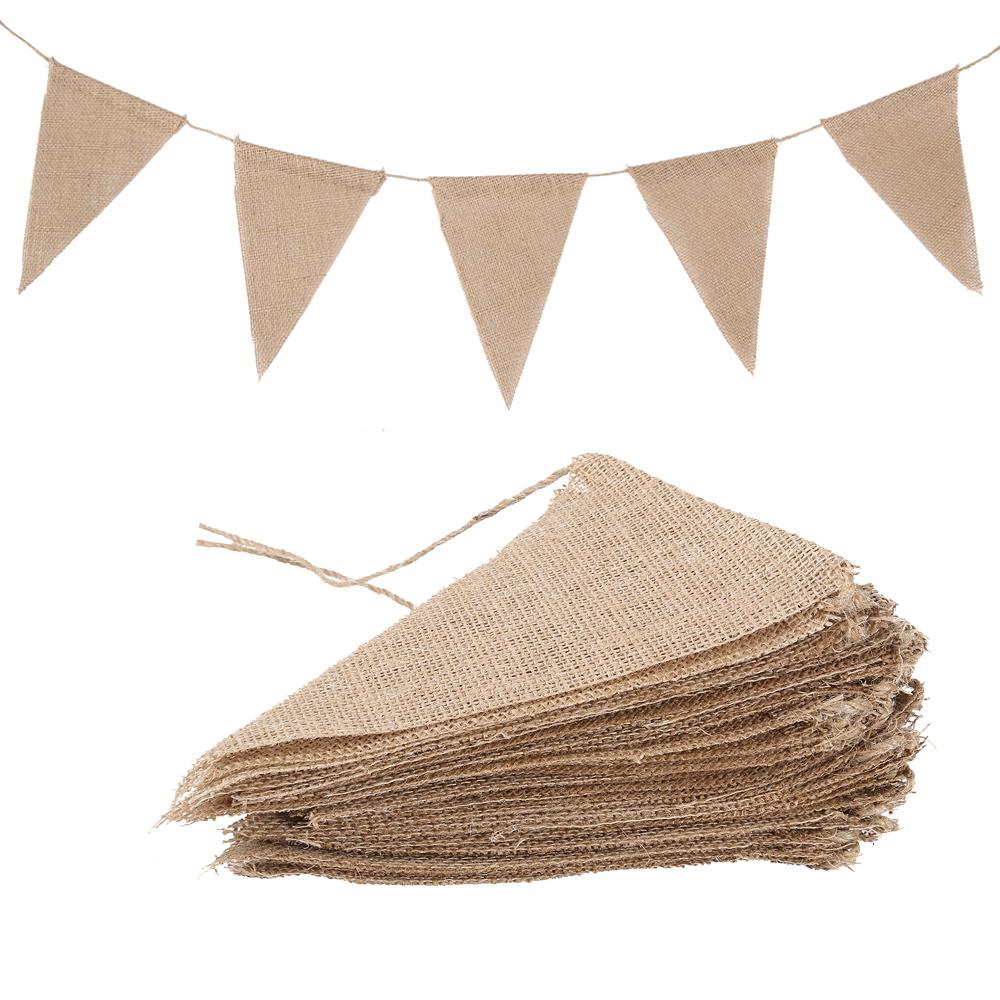 10/20/30M Burlap Flags Banner Brown Triangle Bunting Flags Pennant Banner Party Hanging Decorations Supplies for Festival
