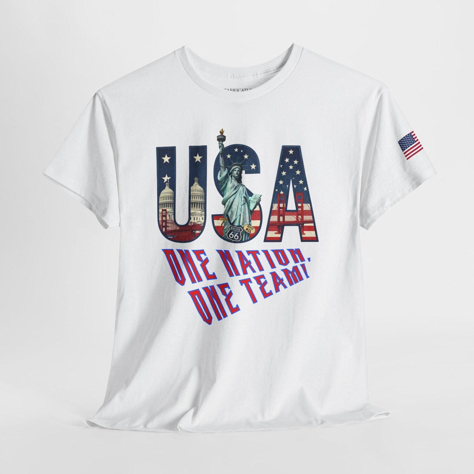 USA Patriotic Graphic Tee | Statue of Liberty, American Flag Sleeve Top S