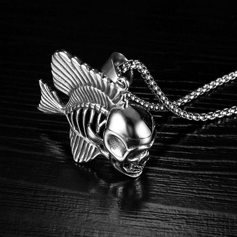 Vintage Men'S Street Nightclub Clownfish Stainless Steel Necklace Pendant, Hip Hop Big Skull Decoration