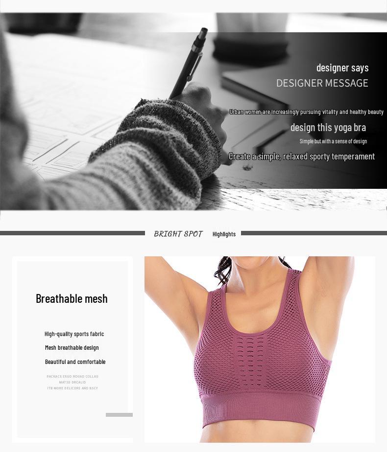 Breathable Mesh Sport Bra with Wide Straps and Stylish Back Design