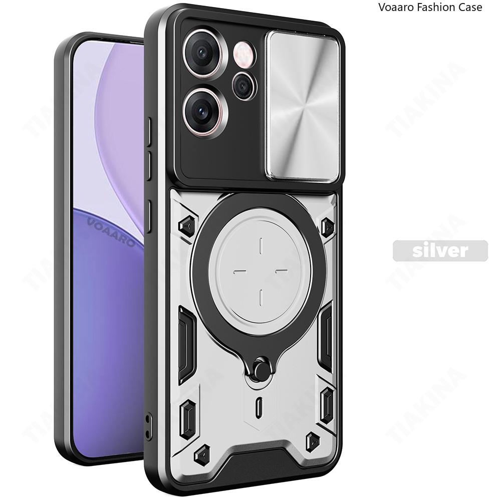 

Slide Lens Armor Funda for OPPO Reno14 F 5G Case for OPPO Reno14 Reno 14 Pro 5G Case Magnetic Ring Stand Holder Cover Back Capa for Reno14 Pro 5G серебряный