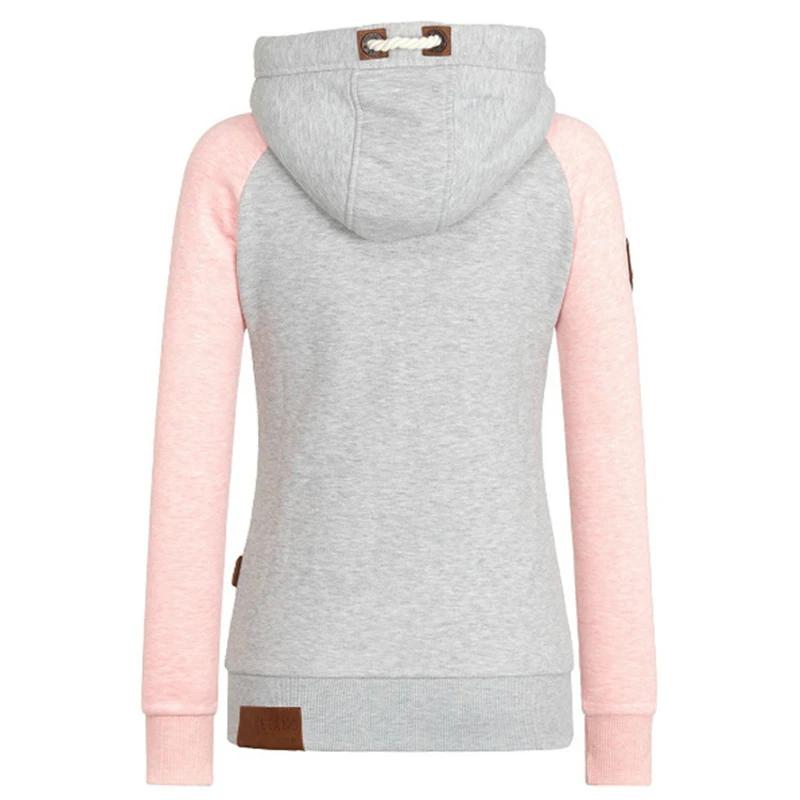 Moletom com Capuz de Cor Contrastante para Outono para Mulheres Hoodie Pulôver Moletons