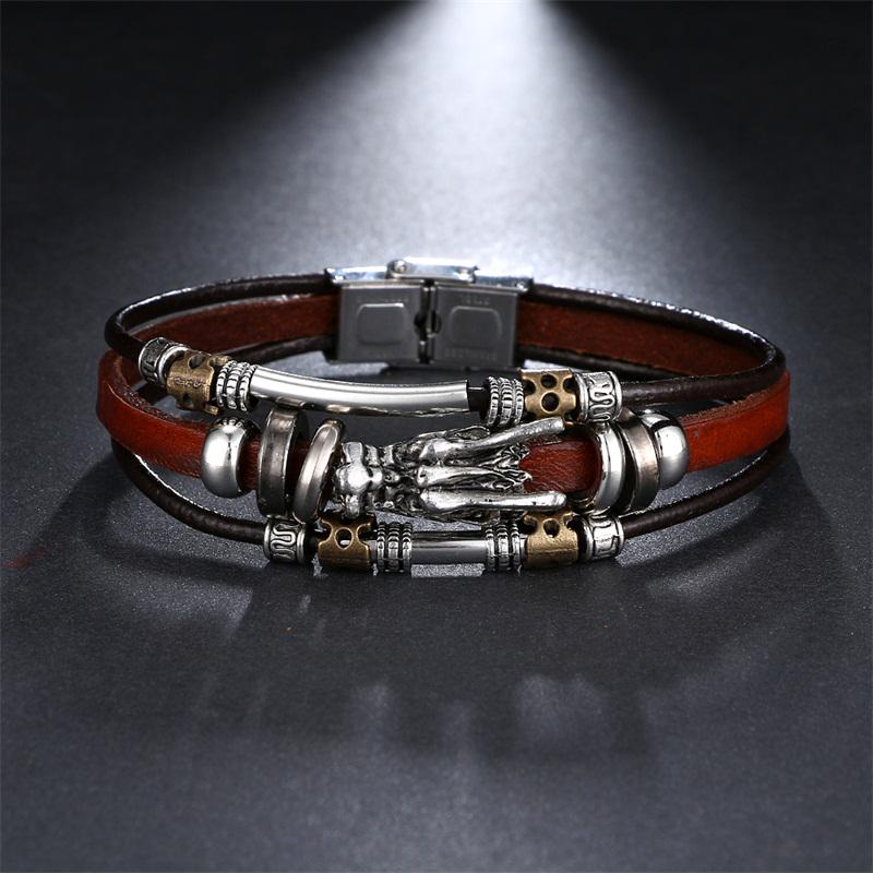 Mens cuir plate tressé BRACELET POIGNET acier inoxydable CLASP