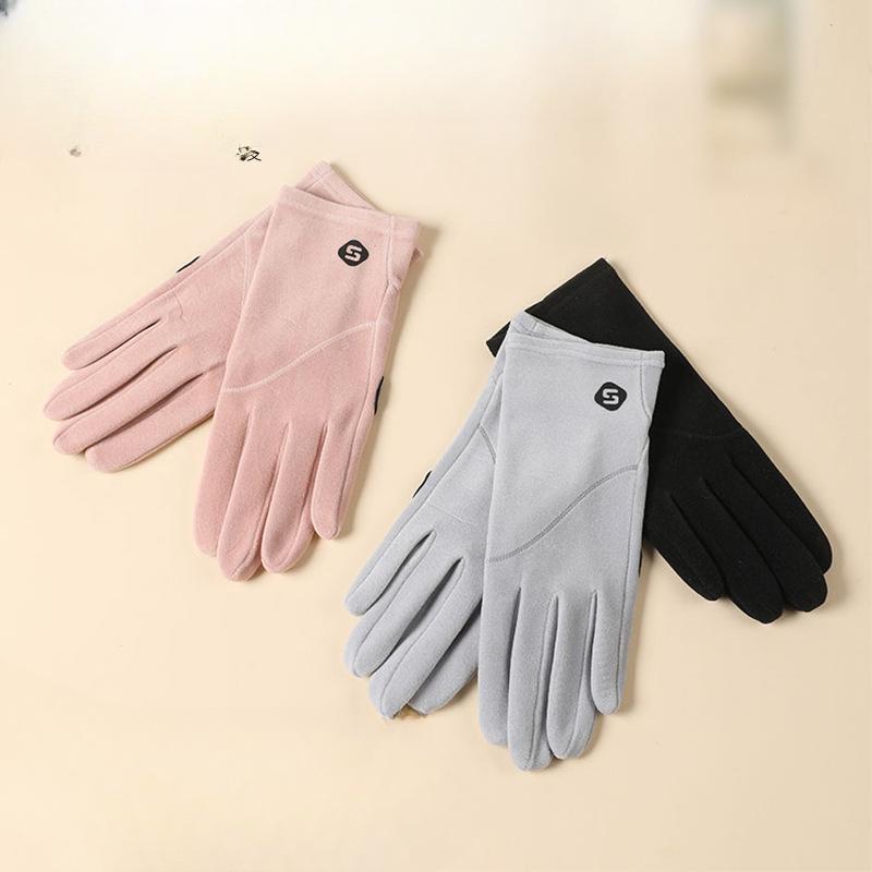 Autumn and Winter German Velvet Warm Women's Gloves Plus Velvet Thickened Windproof Cold and Anti Slip Touch Screen Electric Vehicle Outdoor Riding