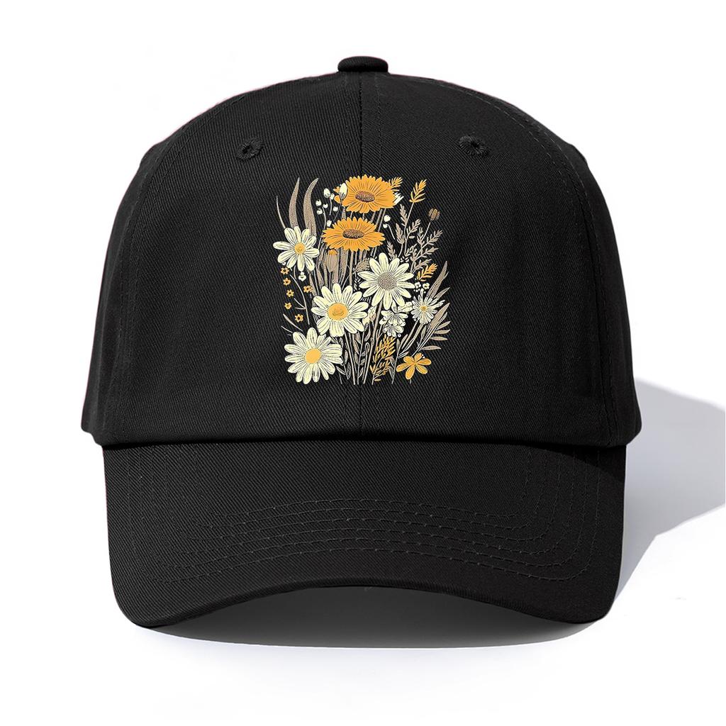 pc Flowers Print Baseball Cap for Adults Minimalist Retro Style Casual Soft Adjustable Dad Hat Perfect As Gift