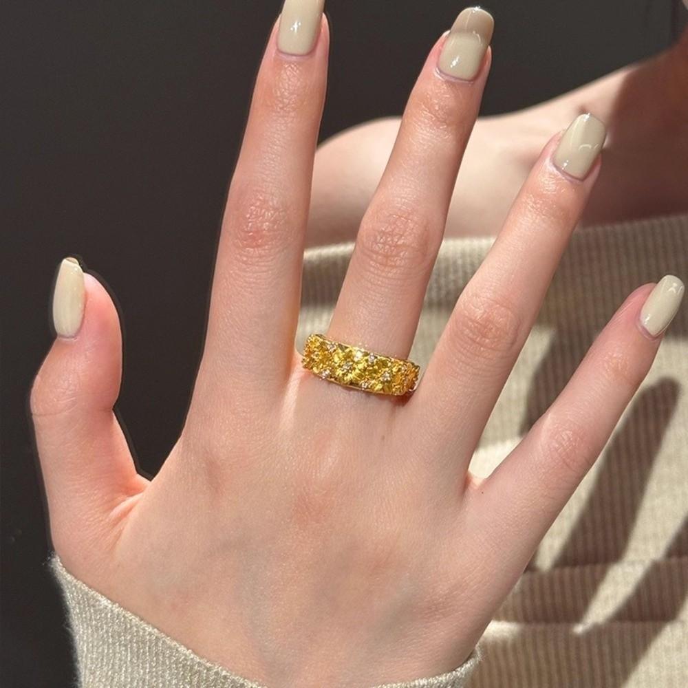 Sand Gold Rhinestone Accent Ring Glittering Gold Plated Ring  Women Accessories