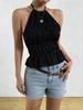 2026 Summer Solid Color Pleated Halter Neck Women's Open Back Lace-up Top