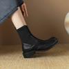 Krazing Pot Microfiber Autumn Winter Shoes Thick Med Heels Size 43 Chelsea Boots Back Knitwear Stretch Ankle Boots