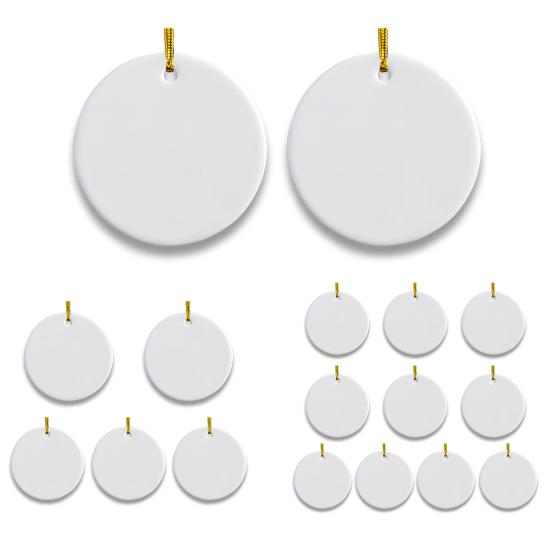 1 Set Sublimering Keramisk Prydnad Vit Rund Blank Prydnad med Snöre för Hantverk DIY Jul Heminredning