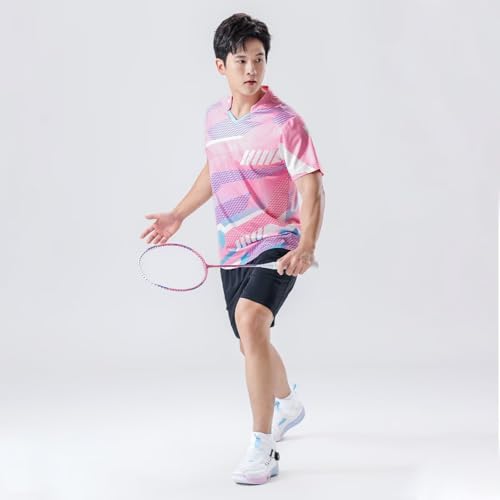 Anmurye Men's Table Tennis Uniform, Short Sleeve T-Shirt with Abstract Geometric Print, Sports and Game Shirt, Badminton Wear, Strength Training, Ligh