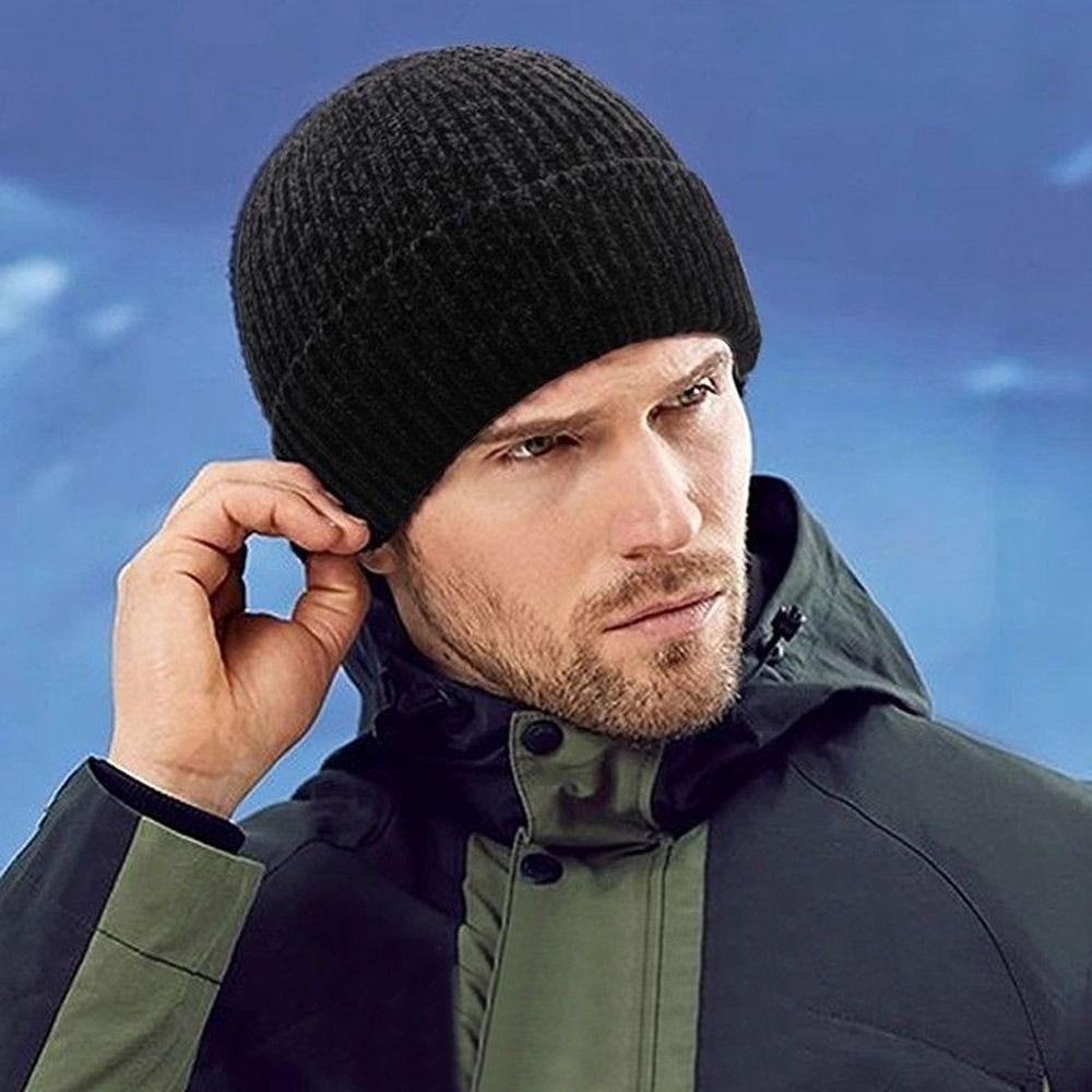 Crochet Beanie Cap Velvet Lining Winter Hat Outdoor Earflap Cap for Men