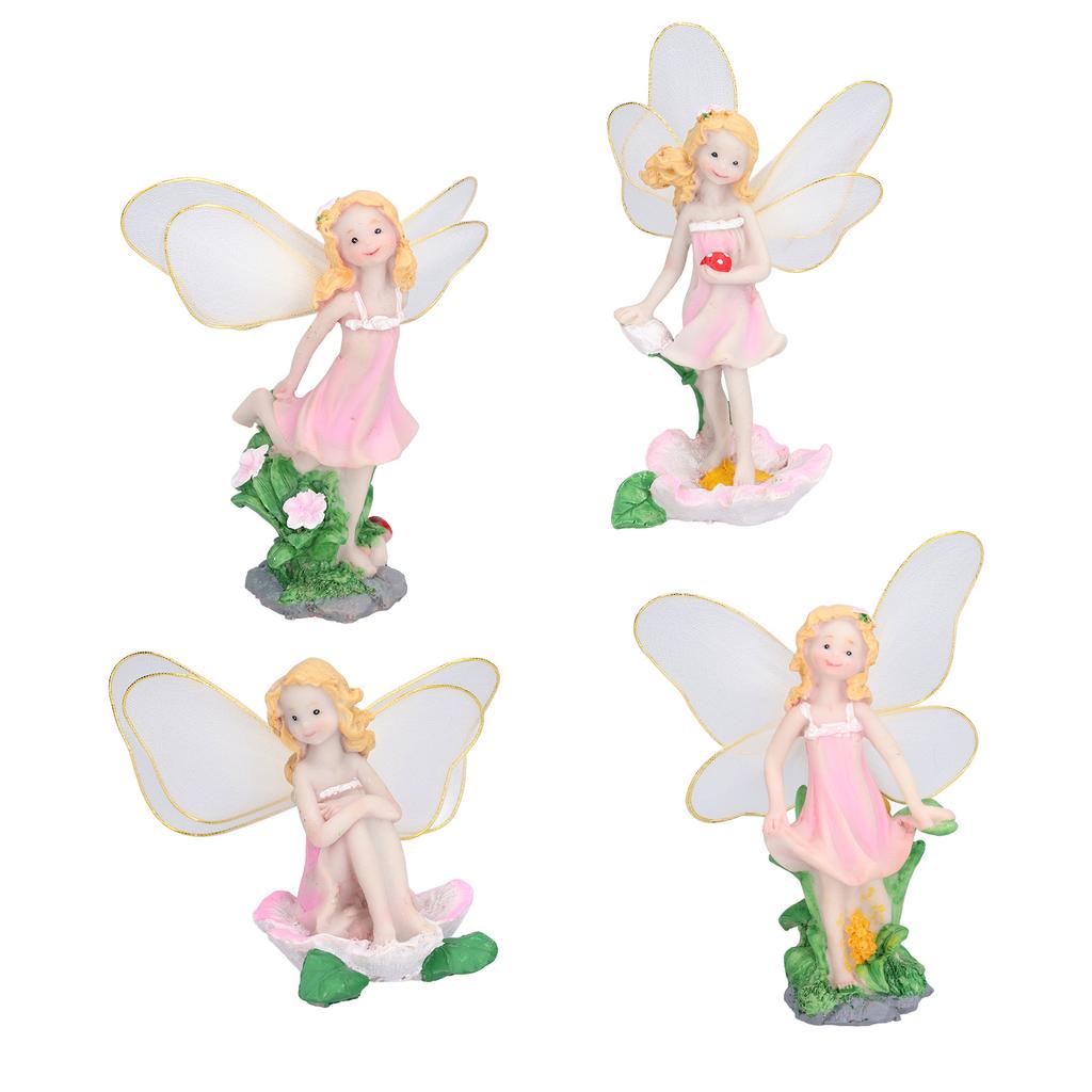 4Pcs Flower Fairies Figurines Statue Garden Home Ornament Resin Model Miniature Landscape Decor