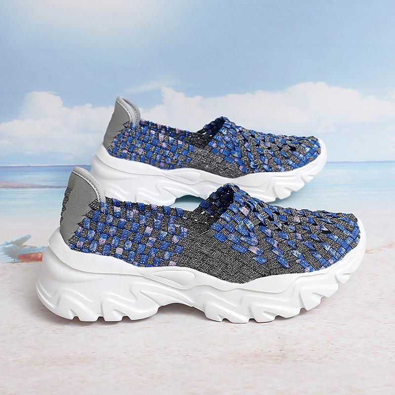 Summer Moccasin Pink Beach Walking Shoes Women Multicolor Casual Weave Slip on Braided Elevator Sneakers Plus Size