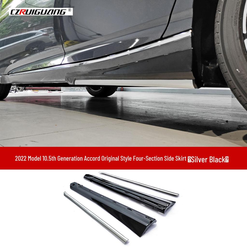 Compatible 2022 Honda Accord 10.5th Gen Aerodynamic Kit: Front Lip, Side Skirts, Rear Spoiler.