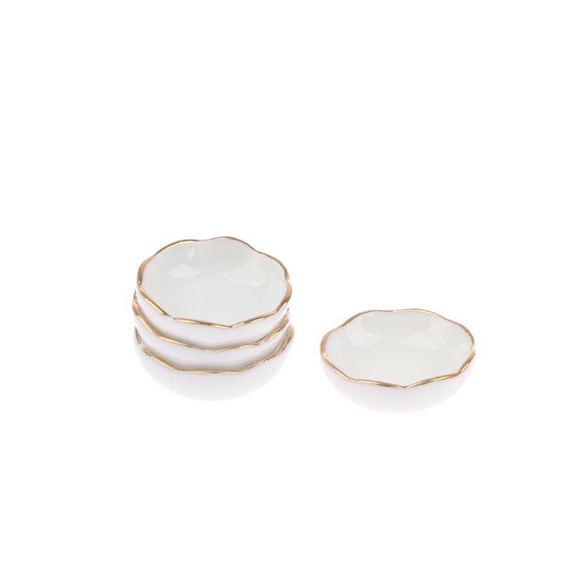 4pcs 1:12 Dollhouse Miniature White Ceramics Bowl Dishes Model Kitchen Furniture Accessories For Doll House Decor Kids Toys Gift