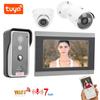 Wired Wifi Video Doorphone 7in Monitor Night Vision Intercom APP Remote with 2 AHD Cameras for Tuya