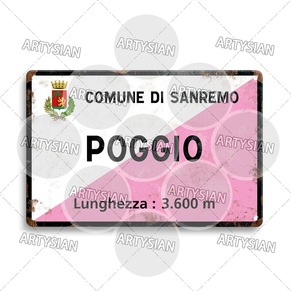 Tour de France Radrennen Radfahren Wahrzeichen Metallplakette Verkehrsschilder Österreich Italien Alpe d Huez Alto de L Angliru Poggio