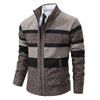 2024 Men's Stand Collar Color Block Plus Velvet Thick Sweater Jacket, Autumn/Winter Collection