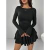 Women's Round Neck Long Sleeve Slim Fit Layered Ruffle Mini Dress Casual Fall Party Dress