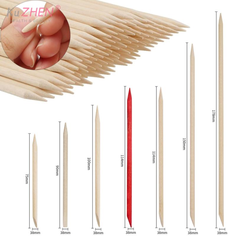 100Pcs/pack Orange Wood Sticks For Cuticle Pusher Cuticle Remove Tool 5 Different Sizes Double Headed Forks For Nails Manicures