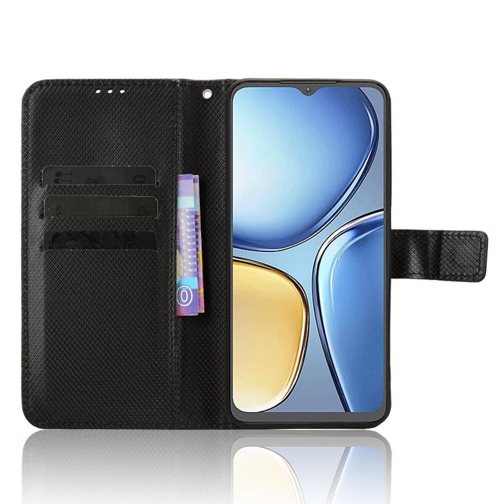 

For itel A90 4G Leather Wallet Case with Strap Diamond Texture Phone Cover Purple