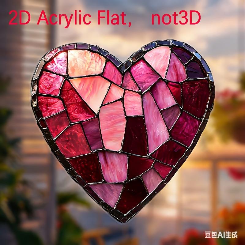 2D Flat Romantic Pink Heart Colorful Acrylic Decoration Sign, Valentine'S Day Gift, Suitable for wall decoration, porch, room, villa, accents Home, Ha
