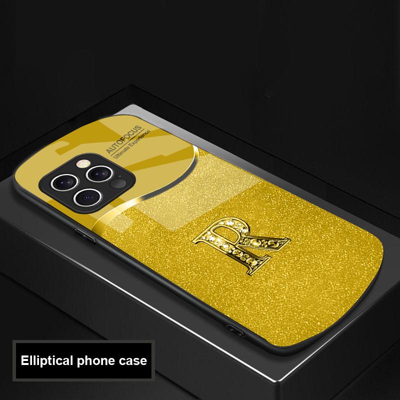 Two Tone Gradient R Letter For IPhone 16 Pro Max 15 Pro 14 13 12 Mini 11 XS Max XR 7 8 Plu SE 2022 Elliptical Glass Phone Case