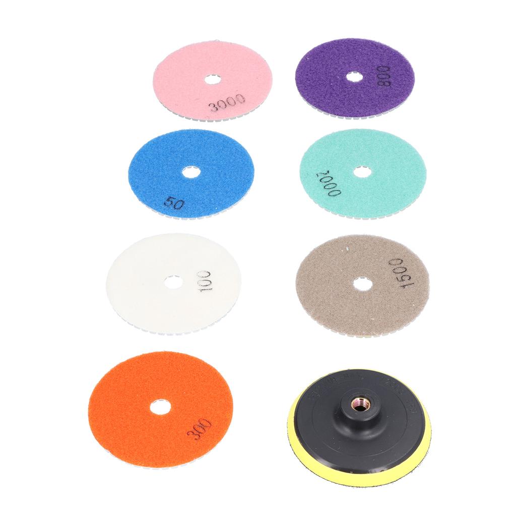 7Pcs Diamond Polishing Pads Wet Dry Polish Kit Grit 1Pc Backer Grinding Granite Marble 4in