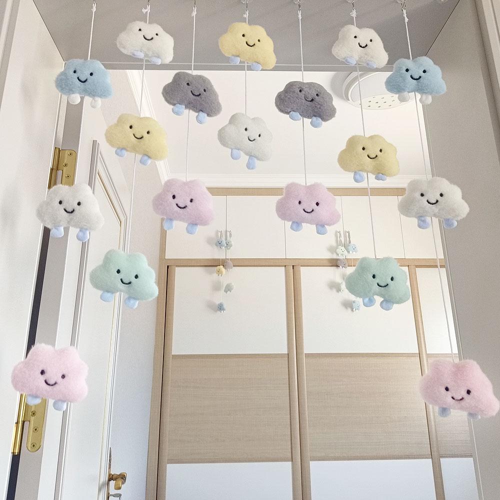 Plush Cloud Brooch: Children’s Ornament with Pompom & Wind Chime for Classroom or Nursery Decor
