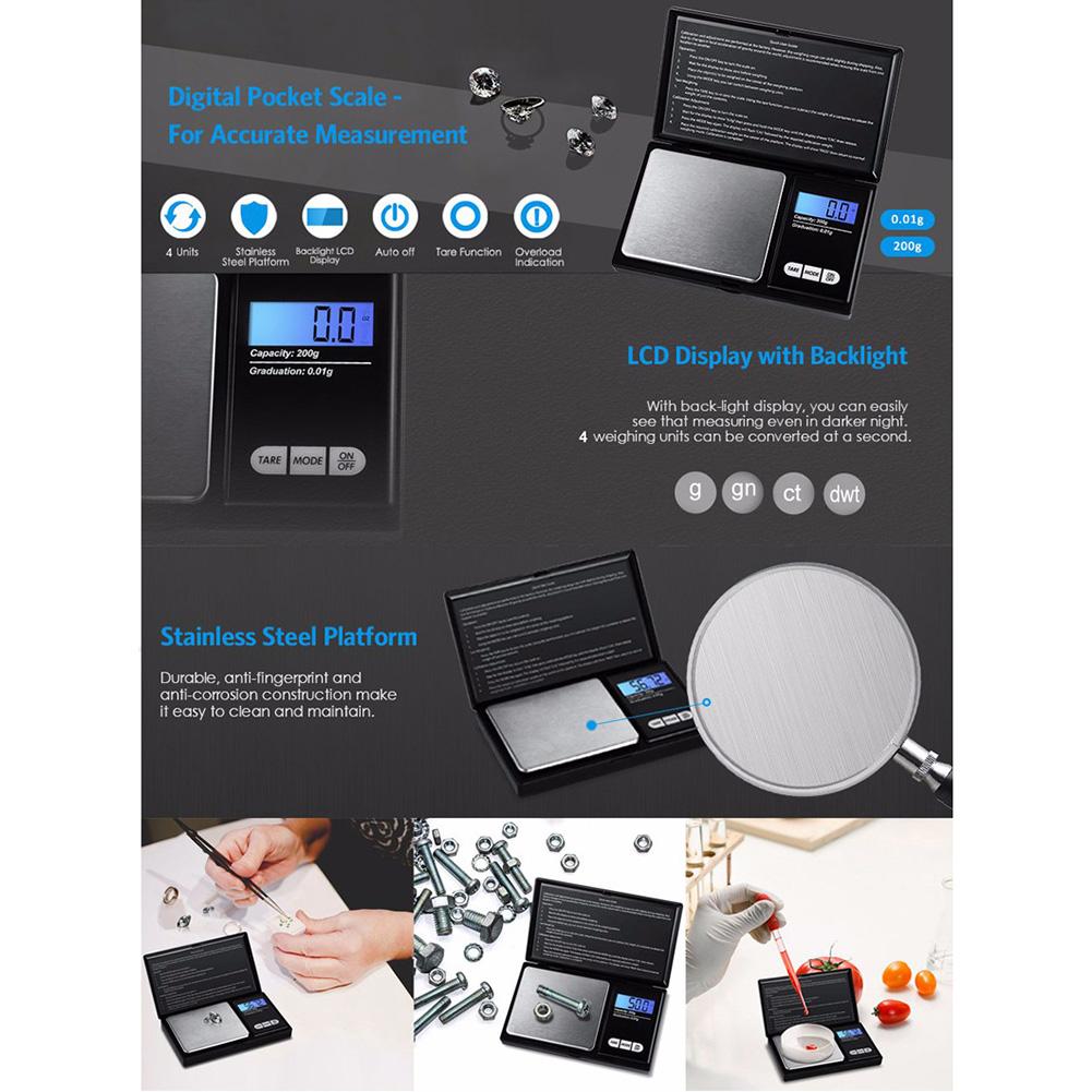 Mini Jewelry Scale 500g 0.01g 1kg 0.1g Electronic Stainless Steel Digital Scale Jewelry Gold Gram Balance Portable Kitchen Scale